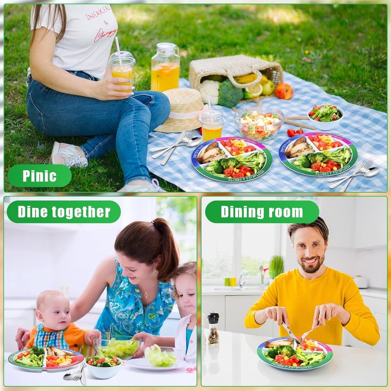 Singhoow 4 Pcs Portion Control Plate Bowls Set with 6 Pcs Stainless Steel Silverware 8.5 Inch Bariatric for Portion Control Divided Diet Bowl for Weight Loss Balanced Eating Adult - Image 5